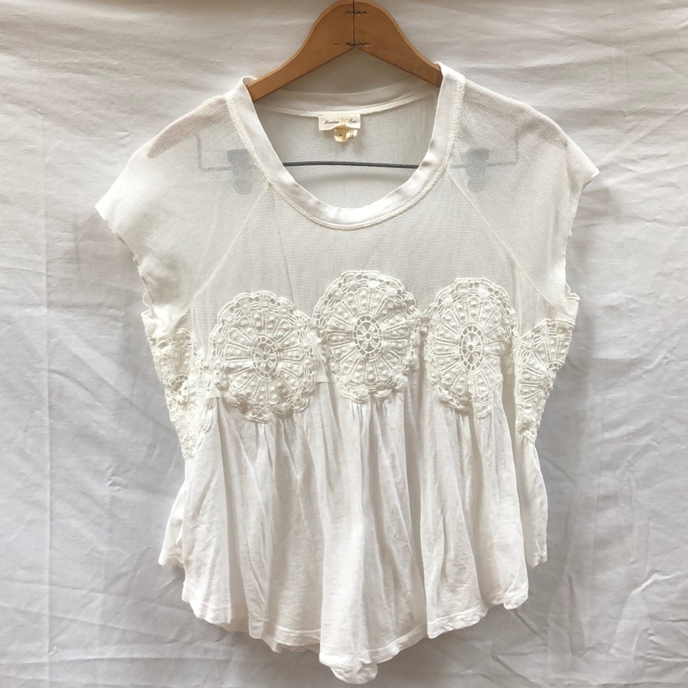 White mesh and embroidered top